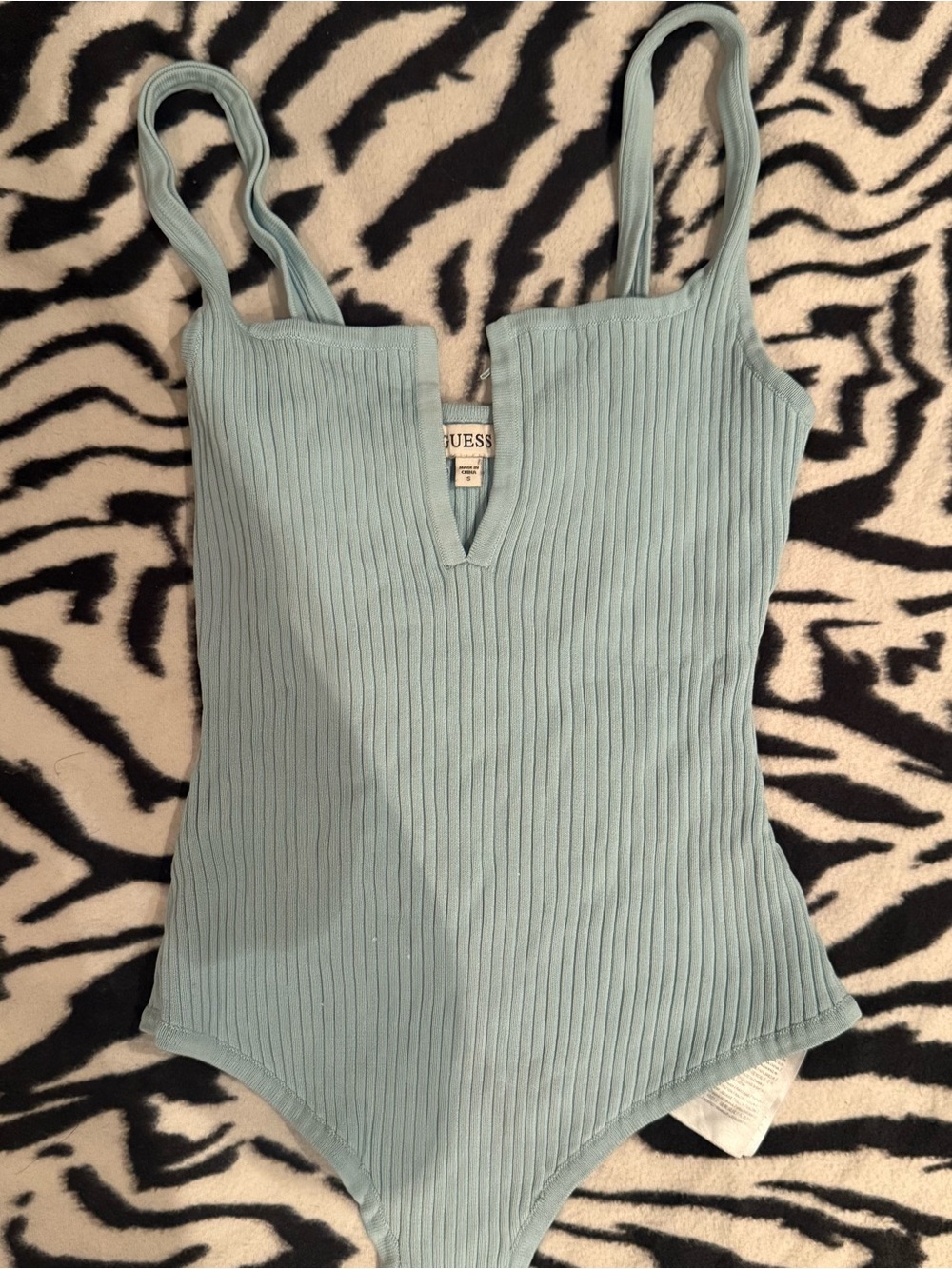 GUESS Ribbed Sky Blue V-Notch Bodysuit